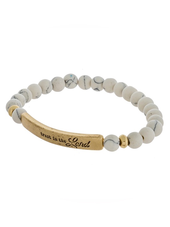 Jewelry - Faith-Inspired White Howlite Beaded Bracelet with Gold Bar